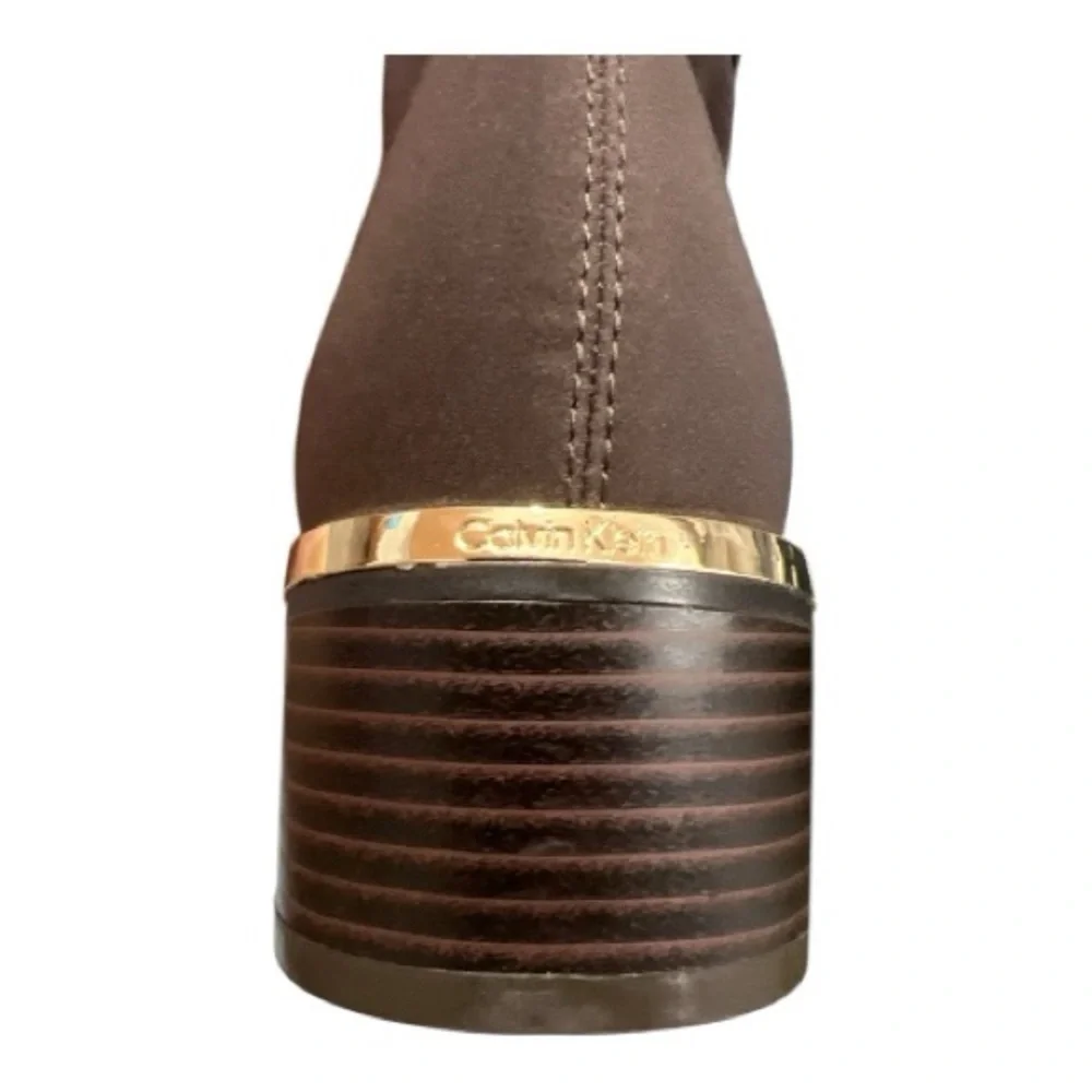 Calvin Klein Jotty Brown‎ Over The Knee Boots 5.5 Almond Toe Low Heel Brand New